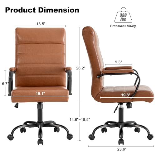 Office Desk Chair,Modern Leather Conference Room Chairs,High Back Home ofiice Chair,Adjustable Height Swivel Executive Computer Chair with Armrest and Padded Seat,Brown with Black Frame - color: Brown/Black Frame
