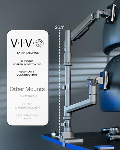 VIVO Pneumatic Arm Dual Ultrawide Monitor Extra Tall Desk Mount for Up to 49 inch Screens, Heavy Duty Clamp, Holds 2 Ultra Wides Up to 44 lbs, Black, STAND-V120K - size: Dual Mount, style: Desk Mount