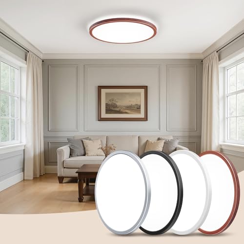 BLNAN LED Flush Mount Ceiling Light Fixture with Remote Control, 15.4 Inch 3000K-6500K Dimmable Round Low Profile Ceiling Lamp for Living Room Bedroom Kitchen - color: Brown, size: 15.4 inches