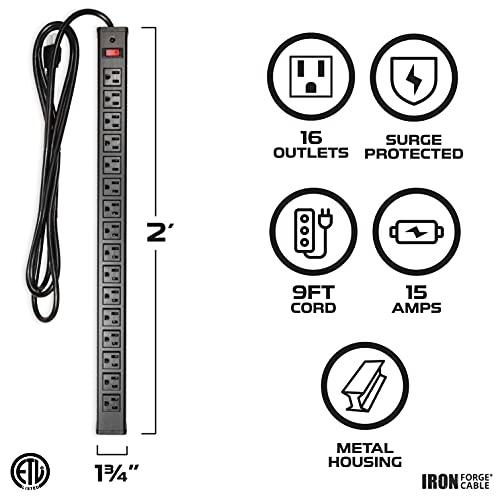 Iron Forge Cable 16 Outlet Metal Surge Protector Power Strip, 9 Ft - style: 16 Outlet
