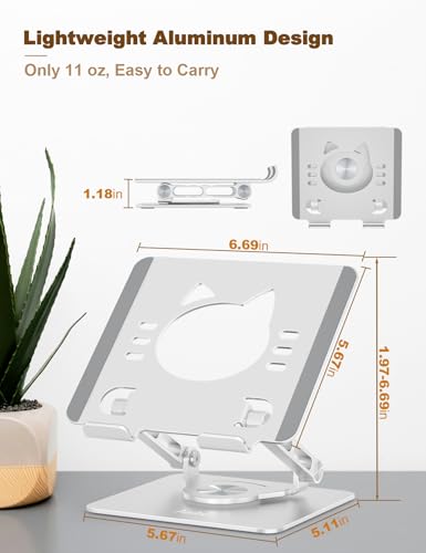 Aoviho Tablet Stand 360° Rotating Aluminum Holder, Adjustable, Portable and Foldable Monitors Stand for iPads, Compatible with 4-12.9" Tablets, Silver - color: Silver