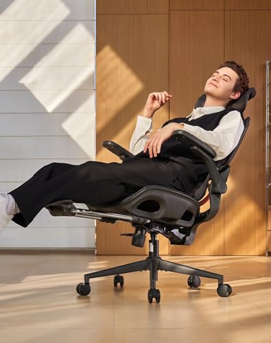 SIHOO B100 PRO Ergonomic Office Chair with Footrest, Mesh Office Chair with Adaptive Lumbar Support, Computer Chair with Wide Headrest, Desk Chair with 360° Rotatable Flip-Up Armrests, Jet Black - color: Ink Black, size: Pack of 2