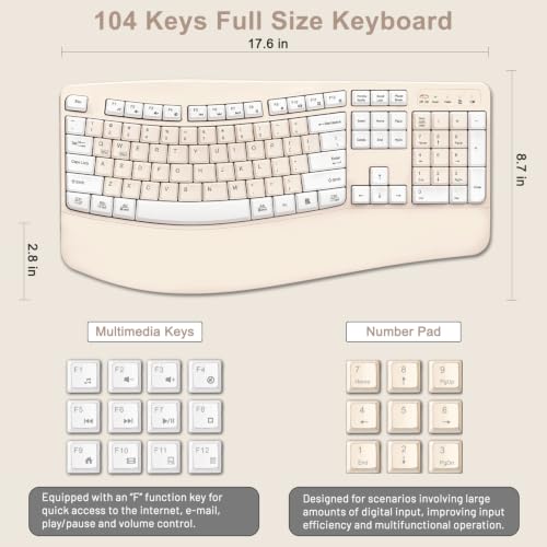 Wireless Keyboard and Mouse Combo, 2.4G Ergonomic Wave Keys (Latte-A) - color: Latte-A