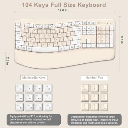 Wireless Keyboard and Mouse Combo, 2.4G Ergonomic Wave Keys (Latte-A) - color: Latte-A