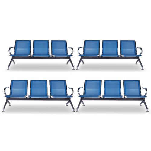 Kinsuite Set of 4 Waiting Room Chairs with Arms - 3-Seat Airport Reception Bench Waiting Room Bench, Lobby Bench Seating for Business Hospital Market, Blue, IDOS344*4 - color: Blue, size: 12-Seat