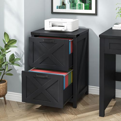 Halitaa Small Farmhouse File Cabinet with 2 Drawers for Home Office, Black - color: Black, size: 2 Drawers
