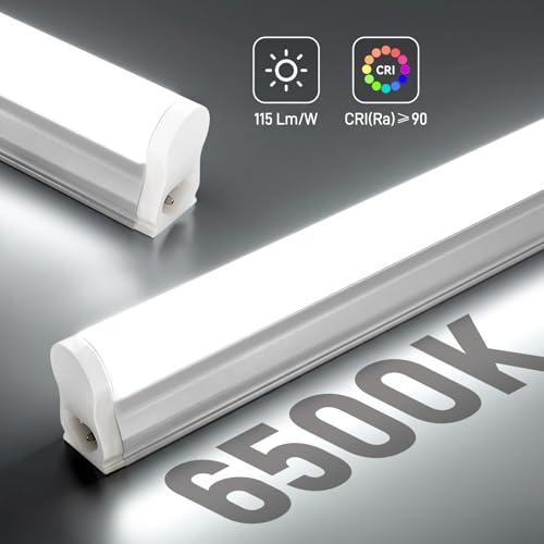 Pak 4FT LED Shop Lights, 2300LM 6500K Cool White, 20W Energy-Saving Super Bright Linkable T5 Ceiling and Under Cabinet Lighting Fixture for Garage, Workshop, Basement, Warehouse, FCC Certified, 6 Pack - size: 4FT 6500K-6 Pack