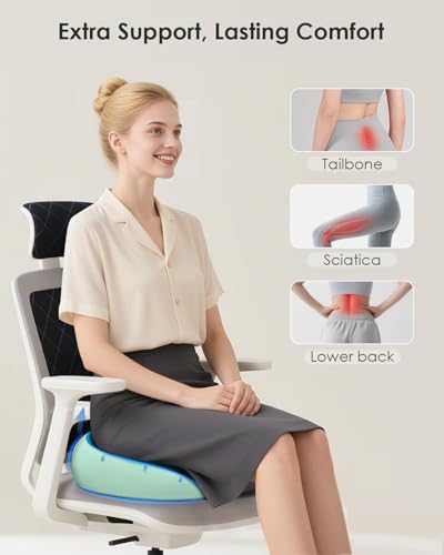 FLORICH Seat Cushion, Memory Foam Cushion for Office Chair, Ergonomic Office Seat Chair Cushion for Relieving Sciatica, Soft & Breathable Car Seat Cushion - Green - color: Memory Foam-001 - Green