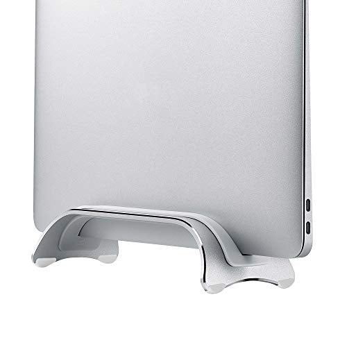 SIIG Aluminum Vertical Laptop Stand Holder, Desk Space Saving, Three Rubber Sizes 0.56", 0.64" & 0.72", Fits MacBook Pro, and Other Laptops to Organize Work & Home Office (CE-MT2R12-S2)