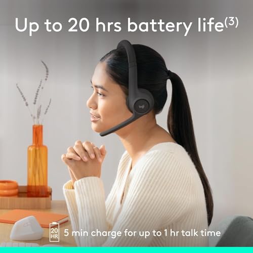 Logitech Zone 300 Wireless Bluetooth Headset with Noise-Canceling Microphone, Compatible with Windows, Mac, Chrome, Linux, iOS, iPadOS, Android- Black (Renewed)