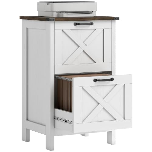 HOMCOM 2 Drawer Vertical File Cabinet with Silent Slides, Distressed White - color: Distressed White