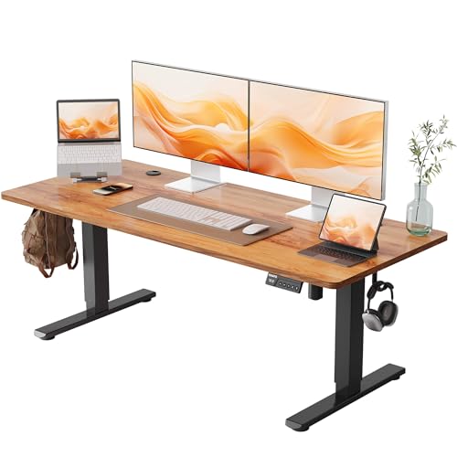 YIHAYO Low Height Adjustable Desk, Lifts 18.1-28.3 Inches, Electric Standing Desk for Short People, 55 x 24 Inches Computer Table with Splice Board for Home Office, Rustic Brown - color: Black Frame/Rustic Brown Top, size: 55*24 Inch