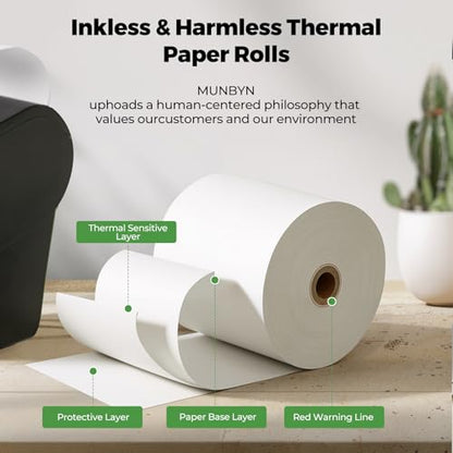 MUNBYN Thermal Paper 3 1/8 x 230ft, 30 Rolls Receipt Paper Work for Star Micronics TSP100 TSP143 Epson 80mm Receipt Printer Square POS Register Credit Card Terminals, Pos Register Paper BPA Free - size: 3 1/8" x 230', style: 30 Rolls