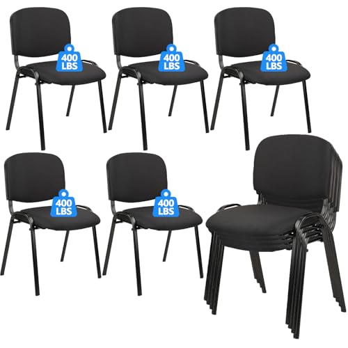 CLATINA Stackable Waiting Room Chairs, Cloth Fabric Guest Reception Chair with Upholstered Thickene Seat and Back Support, Stacking Chair Metal Leg for Office School Church Conference, Black, 10 Pack - color: Black, size: 10 Pack