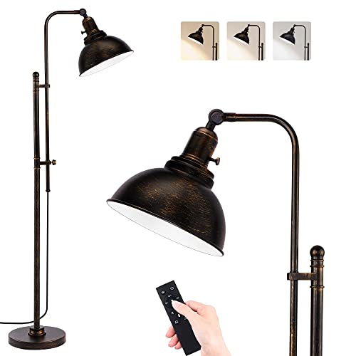 PARTPHONER Industrial Floor Lamp Adjustable, Rustic Farmhouse Reading Lamp in Aged Black Finish, Modern Standing Lamp with Remote Control Metal Shade for Living Room Bedroom Study Room Office Hotel - color: Black