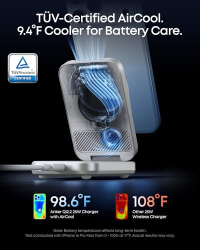 Anker Prime 25W Qi2.2-Certified Palm-Sized 3-in-1 Foldable MagSafe Charger | Travel-Ready Charging Station, AirCool Wireless Charger for iPhone 17, Apple Watch, AirPods (Adapter Included, Non-Battery) - color: Radiant White