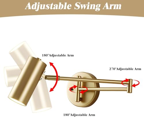 KCO Lighting Swing Arm Wall Sconces Reading Light Brushed Brass Wall Sconce Hardwired Gold Wall Light Fixtures Adjustable Wall Lamps for Bedroom Office Living Room - color: Gold-1
