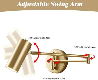 KCO Lighting Swing Arm Wall Sconces Reading Light Brushed Brass Wall Sconce Hardwired Gold Wall Light Fixtures Adjustable Wall Lamps for Bedroom Office Living Room - color: Gold-1
