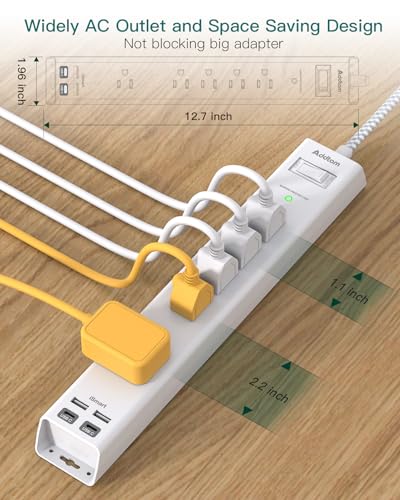 2 Pack Surge Protector Power Strip -6ft Extension Cord, 5 Outlets 4 USB | 2 USB C Charging Ports, 1875W/15A, Flat Plug, 1080J Overload Protection Wall Mount for Home Office Dorm Room Essentials - size: 6 FT