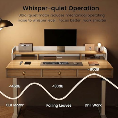 Electric Standing Desk with 3 Drawers & Monitor Shelf | 47.2 x 26 Inch Height Adjustable Standing Desk, Sit Stand Desk with Storage, 176 Lbs Capacity, Home Office, Light Walnut - color: Light Walnut