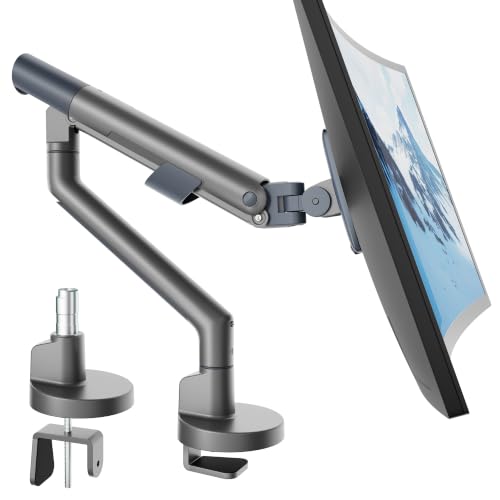 monTEK Aluminum Monitor Arm for 17-40" Screens, 26.4 lbs, Gray | Mechanical spring, tension indicator, full motion, VESA 75/100 compatibility, clamp/grommet bases and cable routing - color: Gray, size: without USB