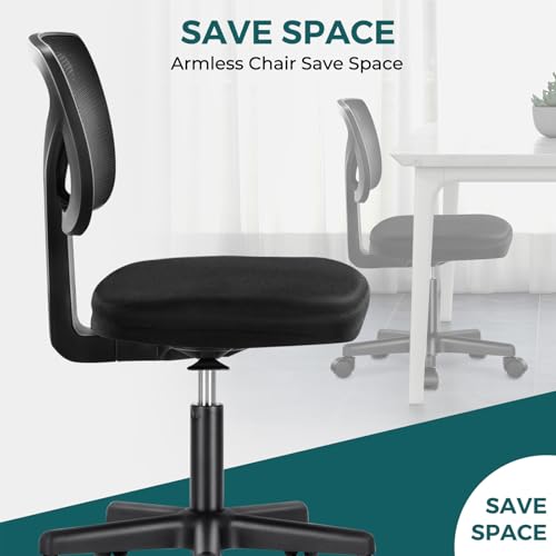 DUMOS Armless Desk Chairs, 2 Pack, Small Home Office Mesh Chairs | Ergonomic Adjustable Mid Back, Swivel Rolling Task, Computer Work Vanity Small Spaces, Black - color: Black, size: Set of 2
