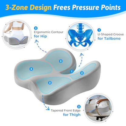Dreamer Car Seat Cushion for Tailbone & Sciatica Pain Relief | Certified & Ergonomist-Designed,Tapered Front Edge Reduces Thigh Pressure,Wide Memory Foam for Office Chair, Car, Wheelchair - color: Light Gray