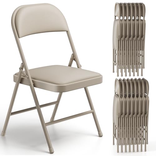 Folding Chairs 16 Pack, PU Leather Padded Folding Chairs for Outside and Indoor, Heavy Duty Portable Foldable Metal Commercial Seat for Home Office, Dorm, Party, Backyard, Lawn, Patio, Khaki - color: Khaki, size: 16 Pack