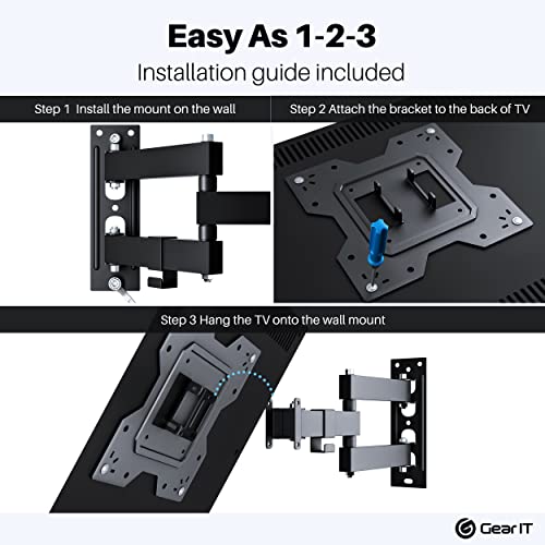GEARit TV Wall Mount/Monitor (TVs 23 to 43 inch) Up to 66lbs - Full Motion Swivel, Tilt, Articulating Arm, Vesa 75 100 200