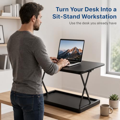 Uncaged Ergonomics Small Standing Desk Converter & Desk Riser (Black) - color: Black