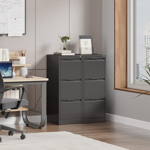 3 Drawer File Cabinet with Lock, Filing Cabinets for Home Office - color: Black, size: 3 Drawer - Vertical