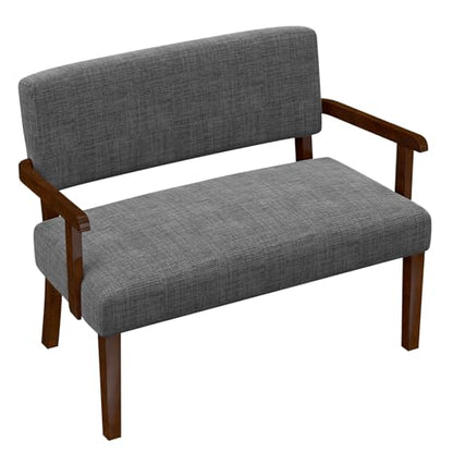 FAGAGA Accent Chair 2 Seat, Upholstered Reading Leisure Chair, Bench with Solid Wood Frame (Gray) - color: Grey, size: Bench