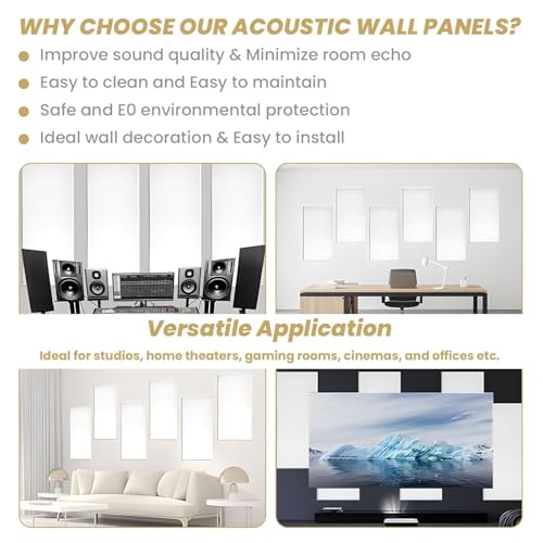 6 PCS Acoustic Panels, Large Soundproof Wall Panels, 2" Thick Fiberglass Sound Absorbing Panels, 23.6x11.8 Inches Sound Proof Foam Panels for Walls, Studio Home Offices (White) - color: White