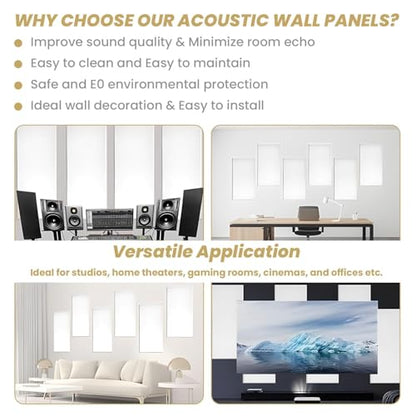 6 PCS Acoustic Panels, Large Soundproof Wall Panels, 2" Thick Fiberglass Sound Absorbing Panels, 23.6x11.8 Inches Sound Proof Foam Panels for Walls, Studio Home Offices (White) - color: White