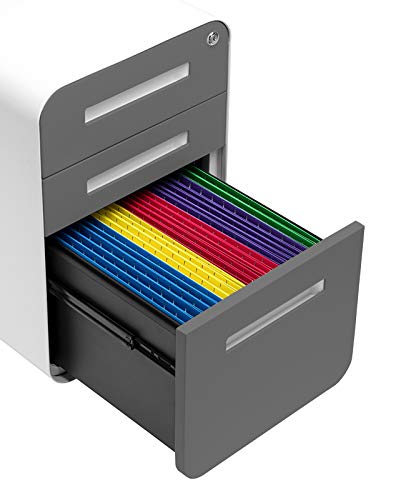 Laura Davidson Furniture Stockpile 3 Drawer File Cabinet with Lock - Under Office Desk Metal Filing Cabinet, Legal/Letter File Folders, Wheels and Stationary Feet, Pre-Assembled, Dark Grey Faceplate - color: Dark Grey Faceplate