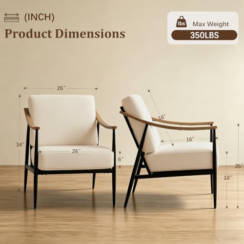RNKSFX Modern Accent Chairs Set of 2 for Living Room Bedroom Mid Century Arm Chairs Upholstered Office Accent Chairs Comfy Waiting Room Chairs with Metal Frame, Beige - color: Beige