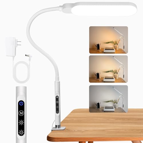 BQAN LED Desk Lamp with Clamp 15W Eye-Caring Clip on Light for Home White