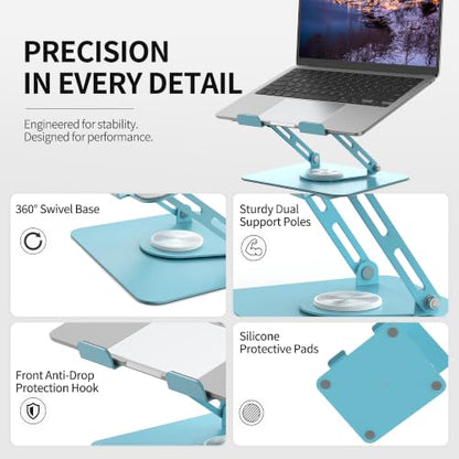 ALASHI Laptop Stand for Desk with 360° Rotating Base, Multi-Angle Adjustable Laptop Stands, Foldable Laptop Riser Compatible with 10 to 17 Inches PC Computer, Blue - color: D-Blue