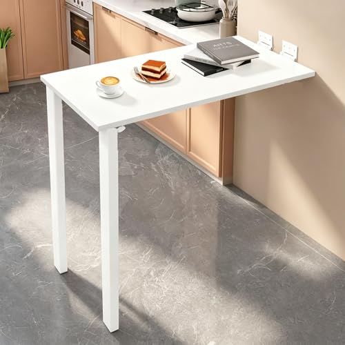 Wall Mounted Folding Table, Wooden Folding Laundry Table with Legs Wall Foldable Workbench for Dining Room Office Small Space 29.5" L x 15.7" W x 29.1" H (White) - color: White