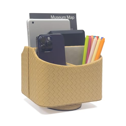 UnionBasic Rotating Desk Organizer, 360 Desk Spinning Caddy, Desktop TV Guide/Mail/Media/Remote Controller Holder Organizer, Woven Apricot - color: Woven Apricot