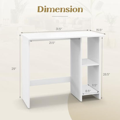 GOFLAME Small Computer Desk with Storage, Modern Writing Desk with Adjustable Shelf, Space Saving Laptop PC Desk with Anti-Toppling Kit, Wooden Study Desk for Home Office, White