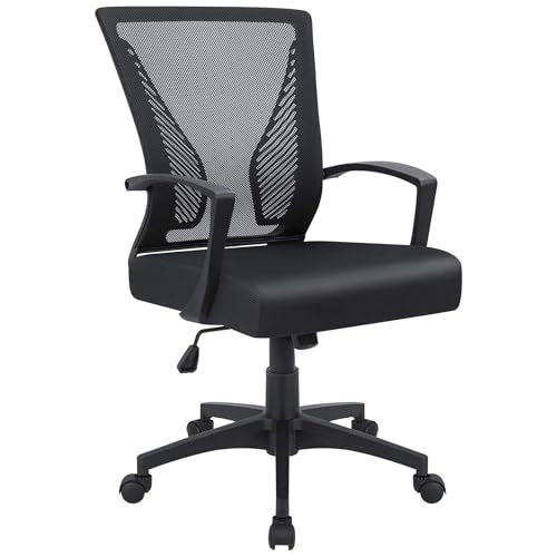Furmax Office Chair Ergonomic Computer Desk Mesh Chair Mid Back Swivel Lumbar Support with Armrest (1, Black) - color: Black