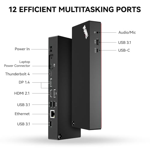 ThinkPad 40B00135 Thunderbolt 4 Universal Docking Station for Lenovo Laptops, 4 External Displays, Power Charging UP to 100W + HDMI 4K Cable + DP Cable+ ITSPWR Cleaning Cloth - style: 135W