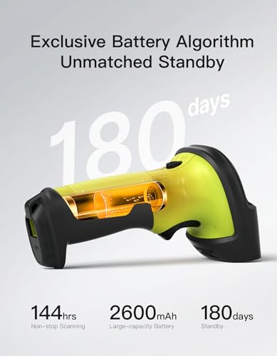 Inateck 2D Barcode Scanner, Wireless Bluetooth QR Reader, 2600mAh Battery, AI APP & SDK - color: Green