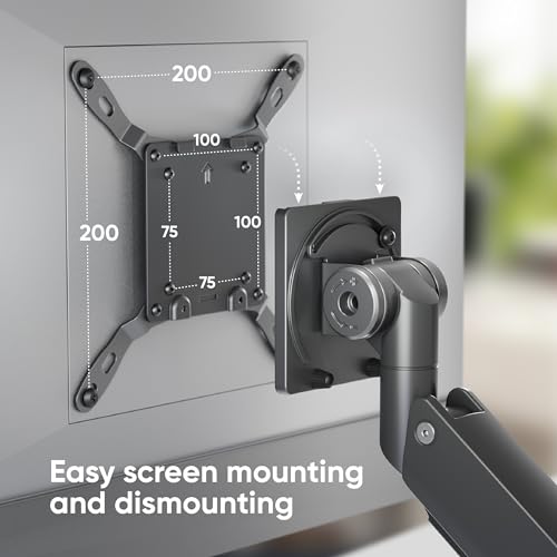 ONKRON Heavy Duty Monitor Arm for 17-57 Inch Screens up to 59.4 lbs, Ultrawide Screen Mount with Adjustable Gas Spring, VESA 75x75-200x200, Single Arm Monitor Mount for Desk, Clamp & Grommet Black | Ultrawide monitor mount with 23" extension, gas spring,