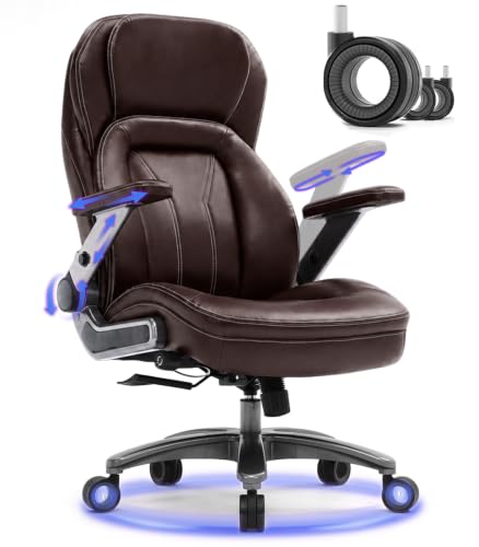 Office Chair, Big and Tall Desk Chair with 5D Adjustable Arms, Lumbar Airbag Support, 90-125° Rocking Function, PU Leather Ergonomic Computer Chair with Flip-Up Armrests for Home Office