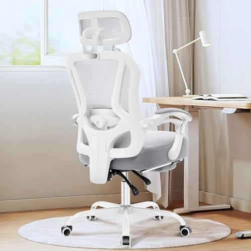Ergonomic Office Chair with Footrest,Ultra Thick Desk Chair,Grey - color: Grey