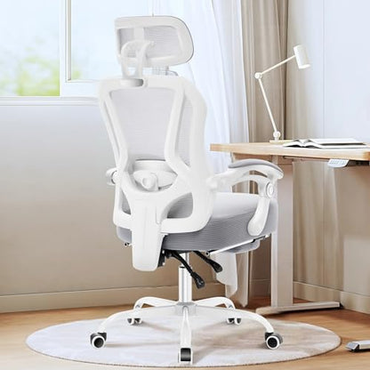 Ergonomic Office Chair with Footrest,Ultra Thick Desk Chair,Grey - color: Grey