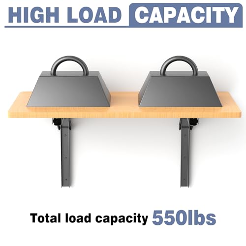 WALMANN Heavy Duty 18" Folding Shelf Brackets, Wall-Mounted Collapsible Brackets for Workbench/Table, 550 lbs Capacity, Space-Saving Hinges for Garage, Kitchen, Laundry(No Board) - size: 18 Inch
