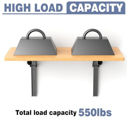 WALMANN Heavy Duty 18" Folding Shelf Brackets, Wall-Mounted Collapsible Brackets for Workbench/Table, 550 lbs Capacity, Space-Saving Hinges for Garage, Kitchen, Laundry(No Board) - size: 18 Inch